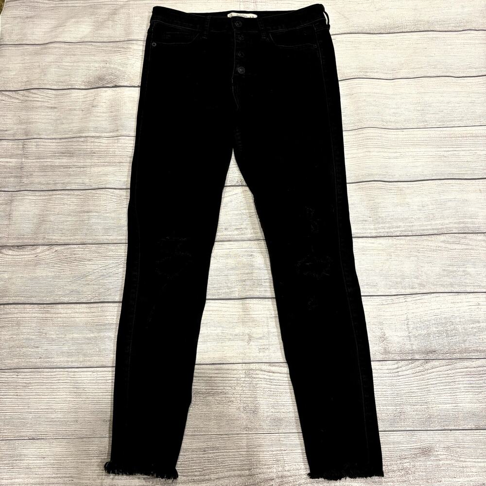 Abercrombie & Fitch Black Denim Skinny Jeans Women Size 28 / 6 Distressed